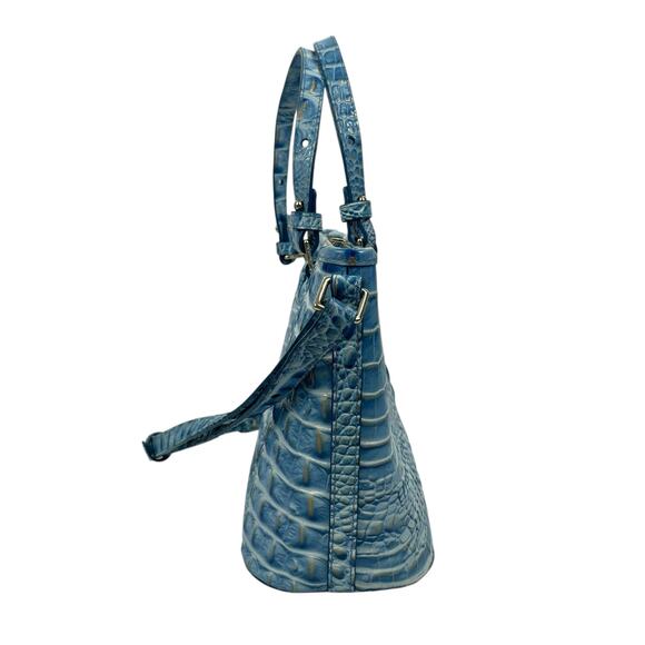 Brahmin Mini Asher Tote Satchel Bag Melbourne Cerulean Blue Croc Embossed - Picture 3 of 10